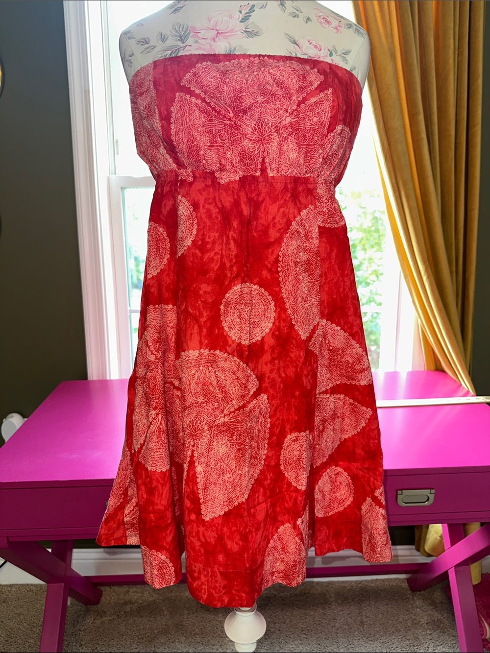 Vintage Free People Strapless Red Printed Sundress